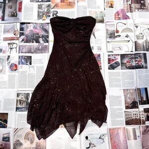 Trixxi 2000s brown with gold sparkles fairy style midi dress size S/M & US 4/6